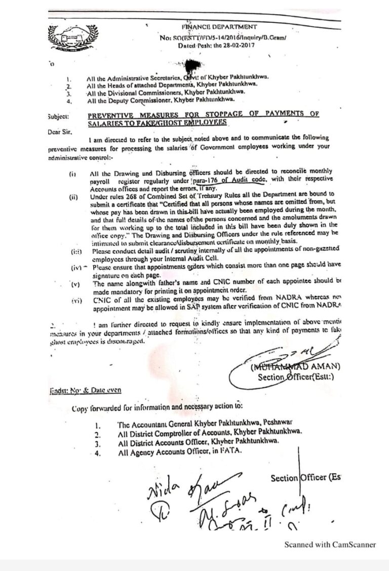 Pay stoppage of ghost employees