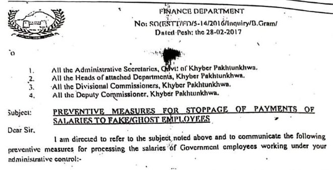 Pay stoppage of ghost employees